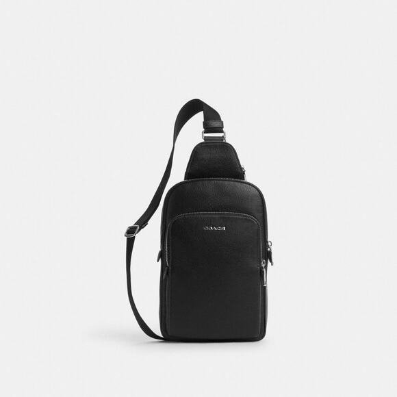 NWT Coach Ethan Pack CQ669 Crossbody Refined pebble leather BAG Silver Black - Picture 6 of 10